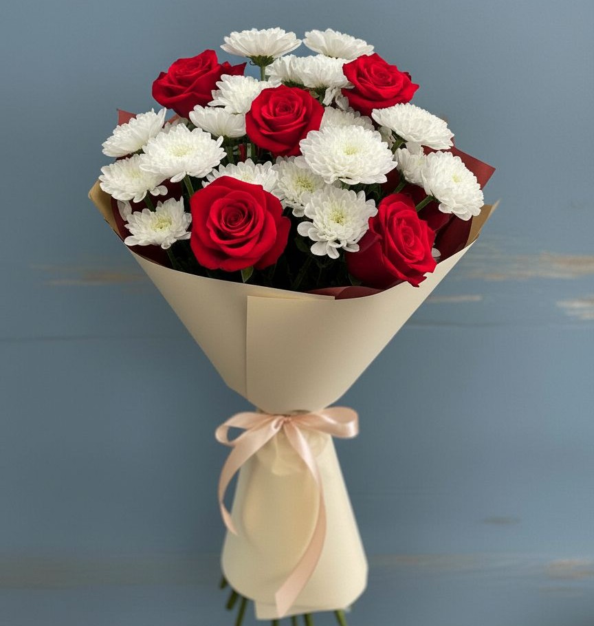 Букет цветов из: Розы и Хризантемы в Ильинском Раменский район