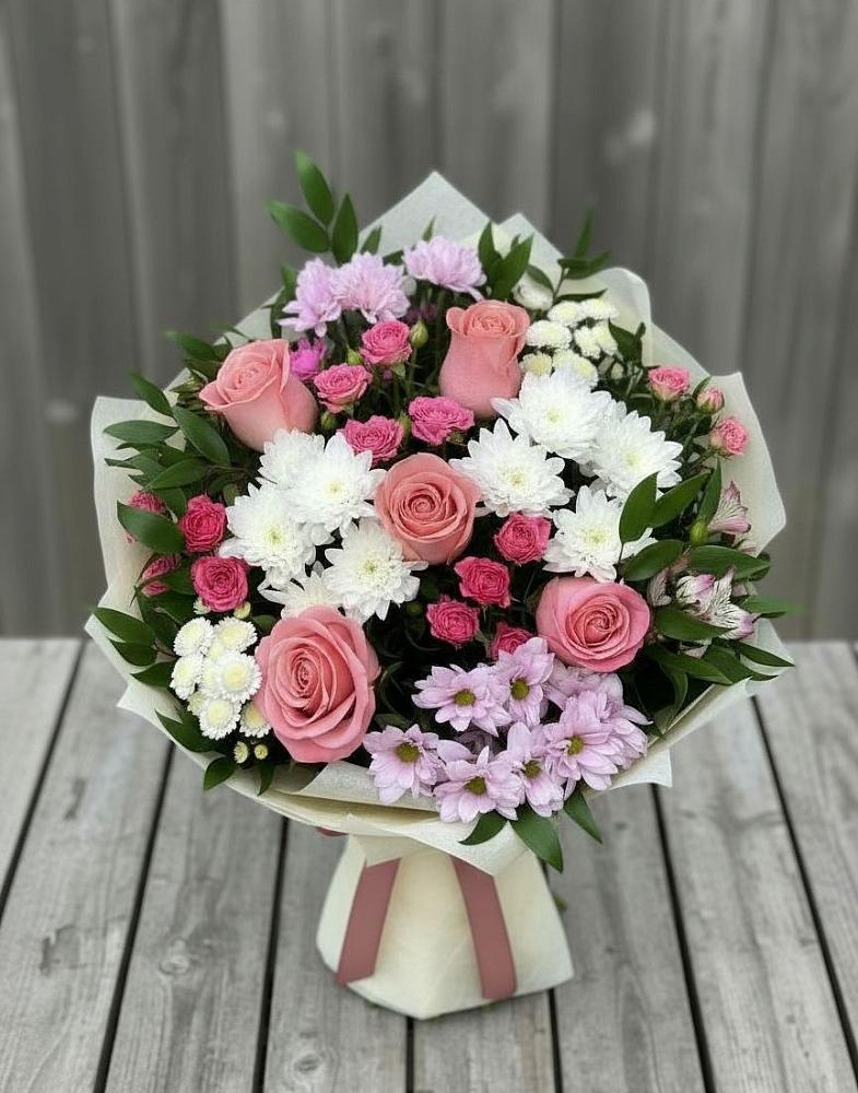 Букет цветов из: Альстромерии, Гвоздики, Розы и Хризантемы в Ильинском Раменский район