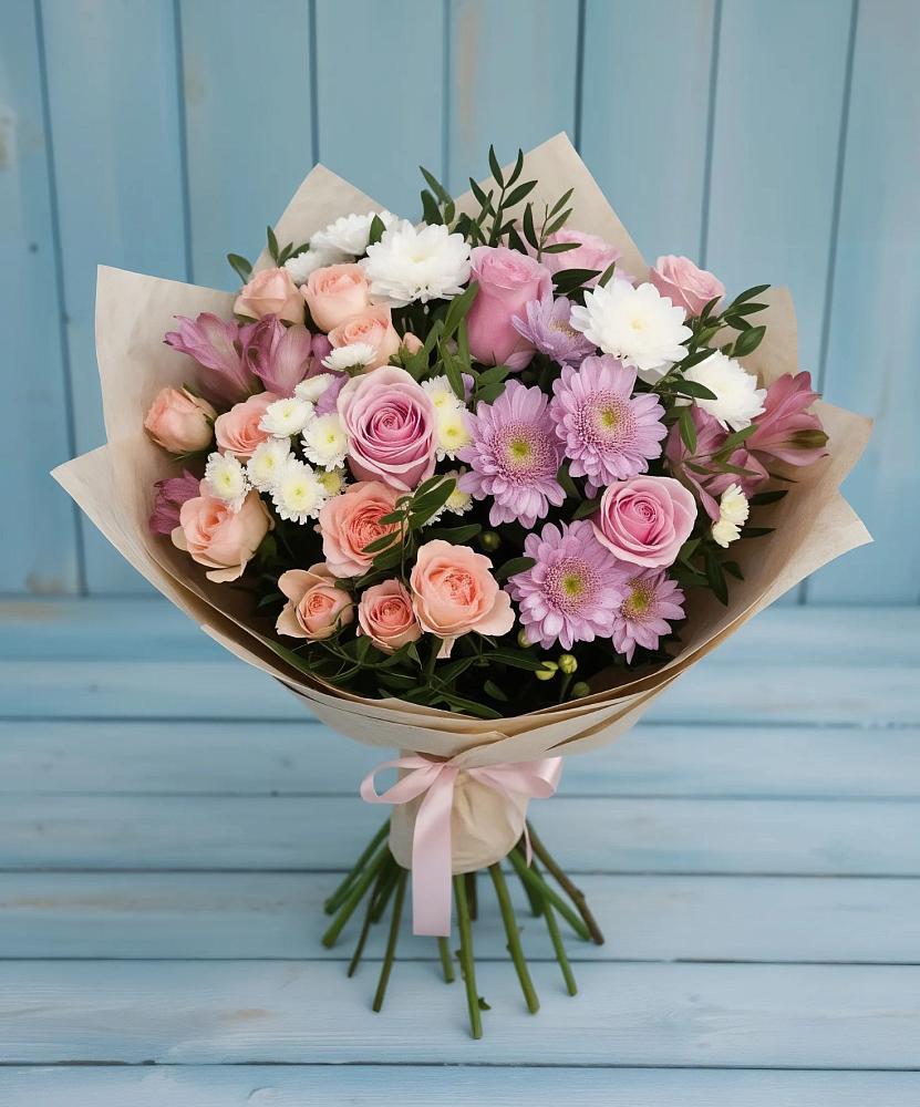 Букет цветов из: Хризантемы, Розы и Альстромерии в Ильинском Раменский район