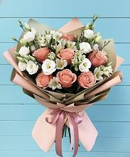 Букет цветов из:  Розы, Альстромерии и Лизиантусы в Ильинском Раменский район