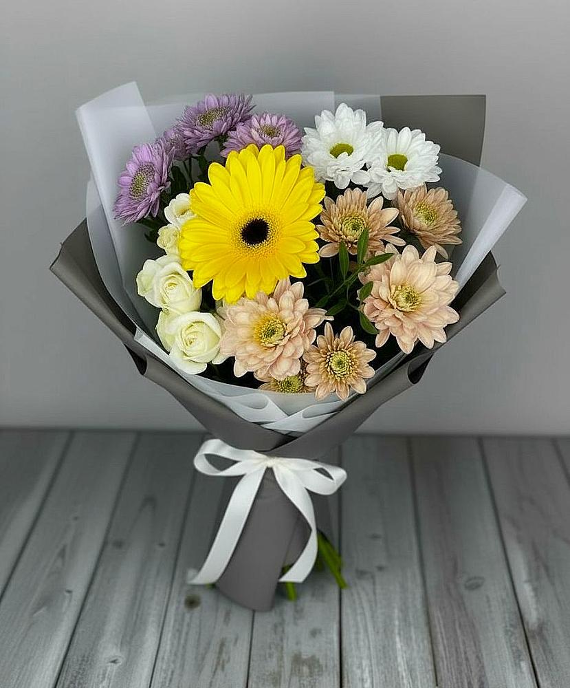 Букет цветов из: Розы, Герберы и Хризантемы в Ильинском Раменский район