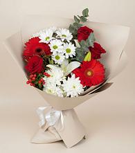 Букет цветов из:  Розы, Хризантемы, Герберы и Лилии в Ильинском Раменский район