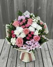 Букет цветов из:  Альстромерии, Гвоздики, Розы и Хризантемы в Ильинском Раменский район