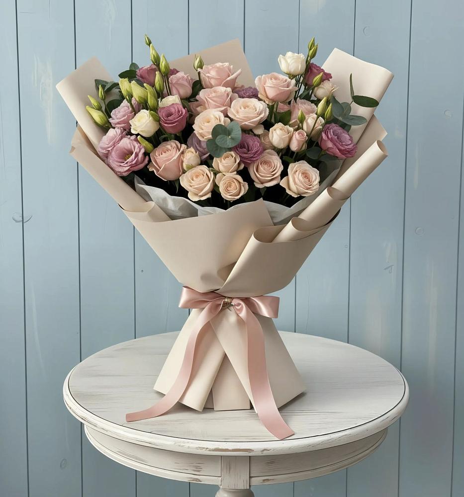 Букет цветов из: Розы и Лизиантусы в Ильинском Раменский район