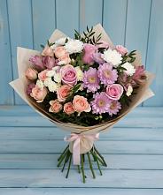 Букет цветов из:  Хризантемы, Розы и Альстромерии в Ильинском Раменский район